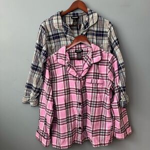 Joe Boxer Set of 2 Pink & Blue Plaid Pajama Shirts Shimmer Detail Medium